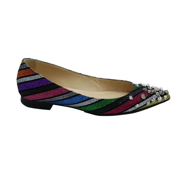 Christian Louboutin Drama Stripe Studded Flats in Multicolor Leather